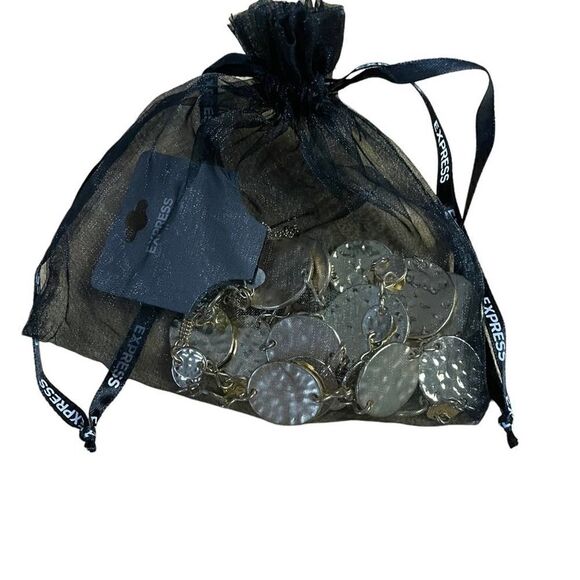 Express Gold Tone Double Layer Hammered Disc Statement Necklace NEW - Picture 11 of 11